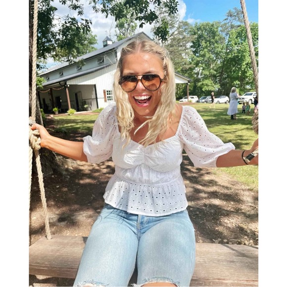 NWOT- A New Day Puff Elbow Sleeve Eyelet Shirt White | Size M - Picture 5 of 6